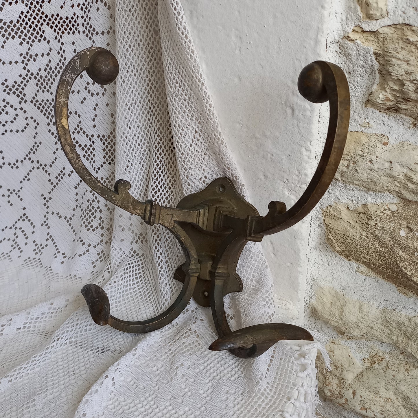 Double metal coat and hat hook, French antique coat hooks, vintage coat hangers