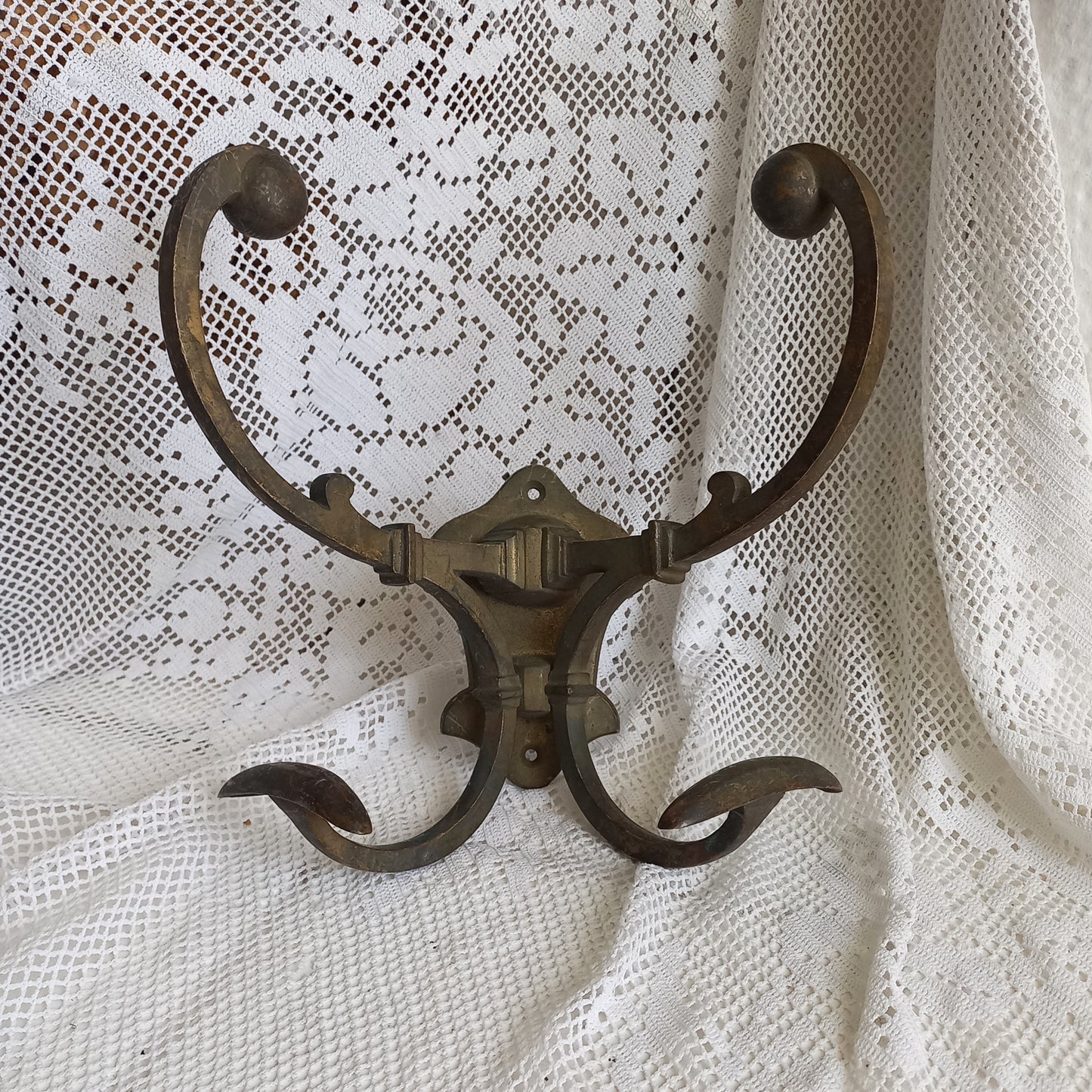 Double metal coat and hat hook, French antique coat hooks, vintage coat hangers