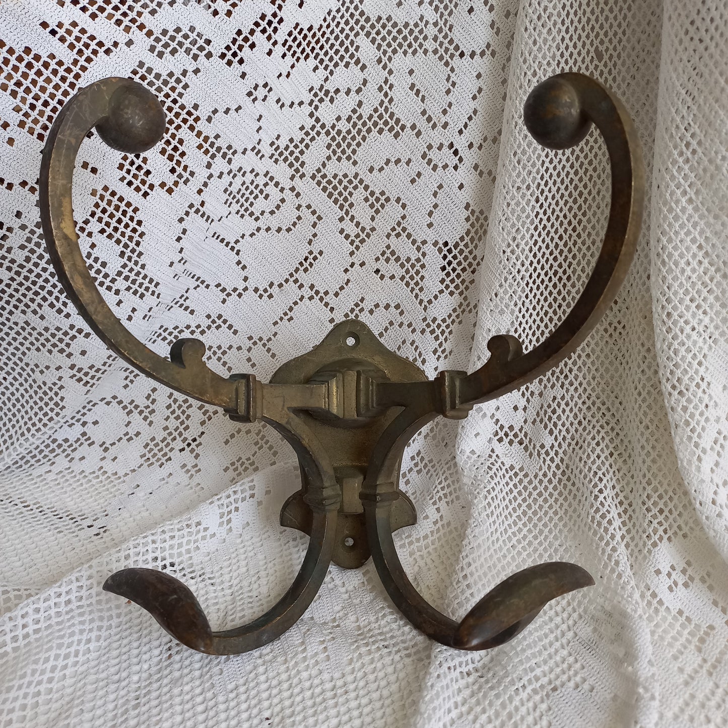 Double metal coat and hat hook, French antique coat hooks, vintage coat hangers