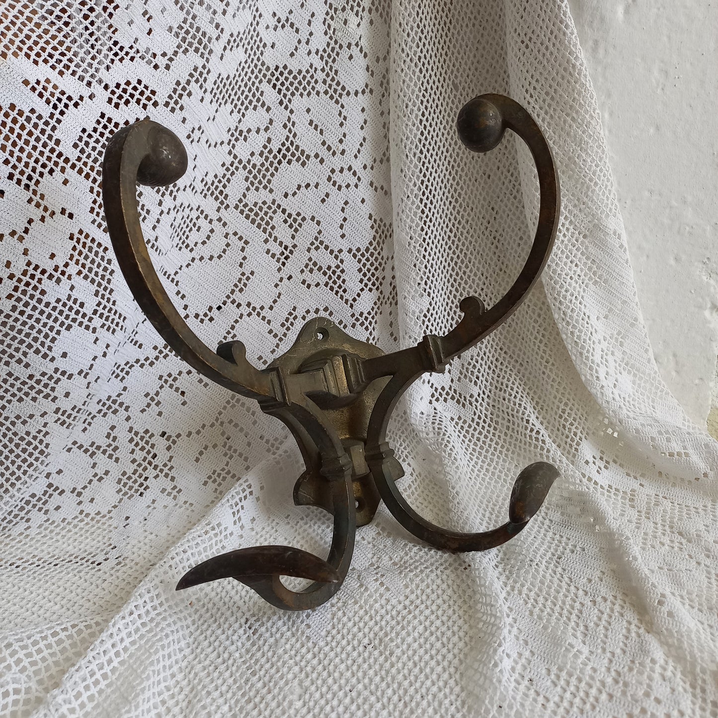 Double metal coat and hat hook, French antique coat hooks, vintage coat hangers