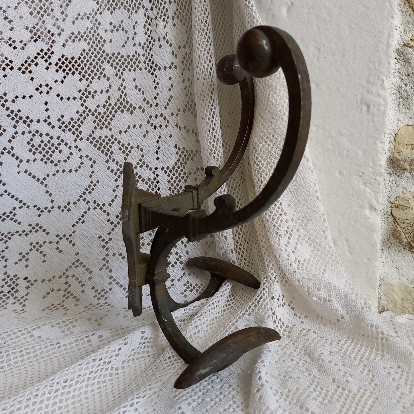 Double metal coat and hat hook, French antique coat hooks, vintage coat hangers