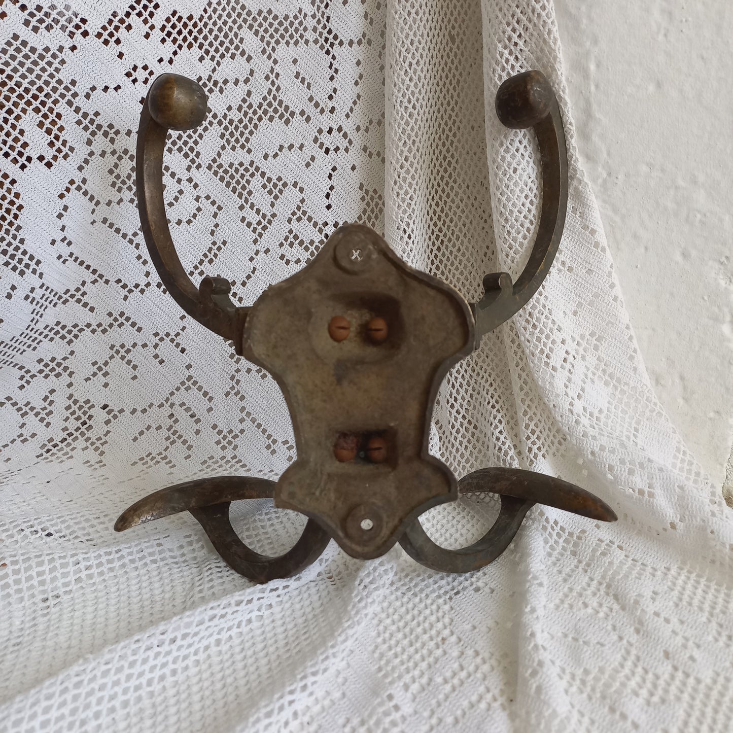 Double metal coat and hat hook, French antique coat hooks, vintage coat hangers