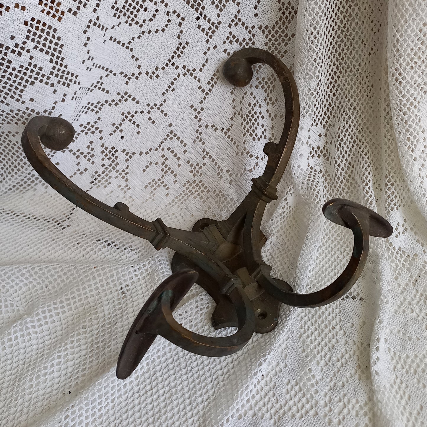 Double metal coat and hat hook, French antique coat hooks, vintage coat hangers