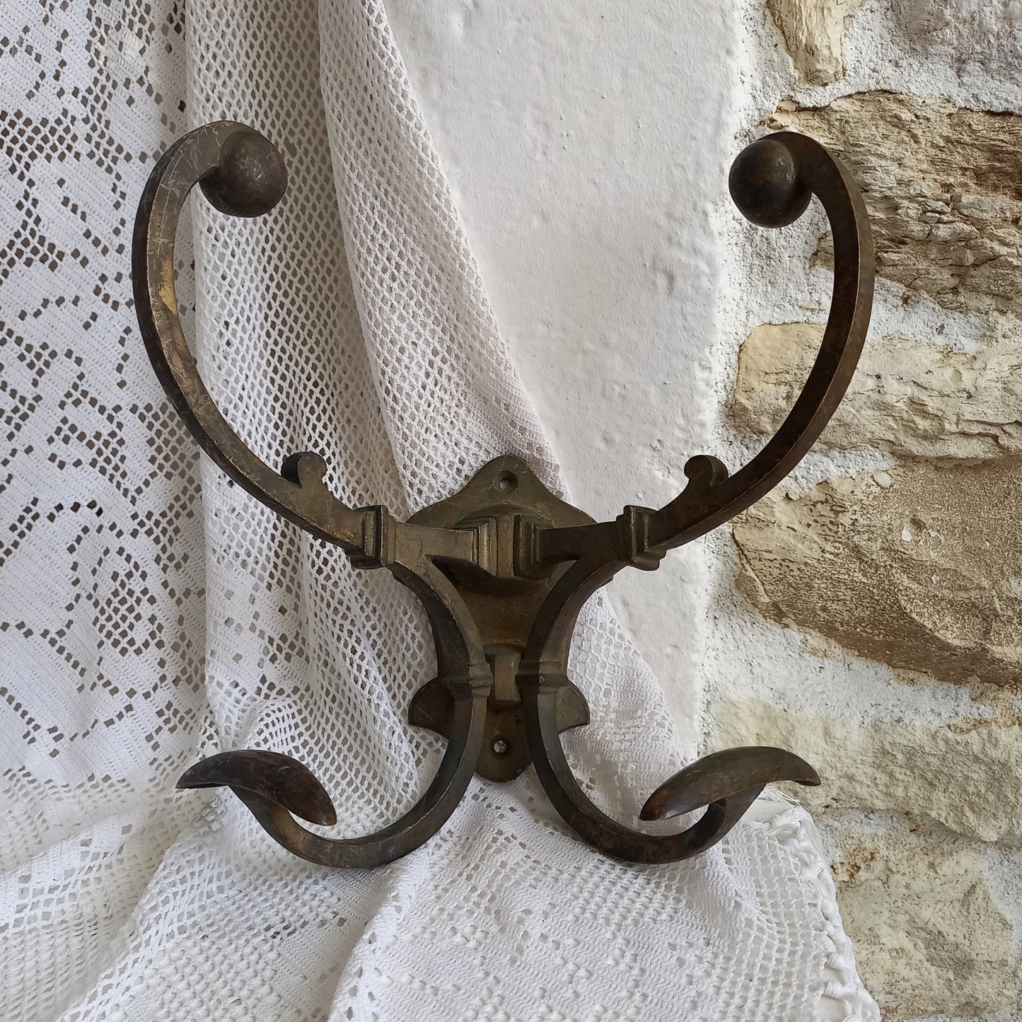 Double metal coat and hat hook, French antique coat hooks, vintage coat hangers