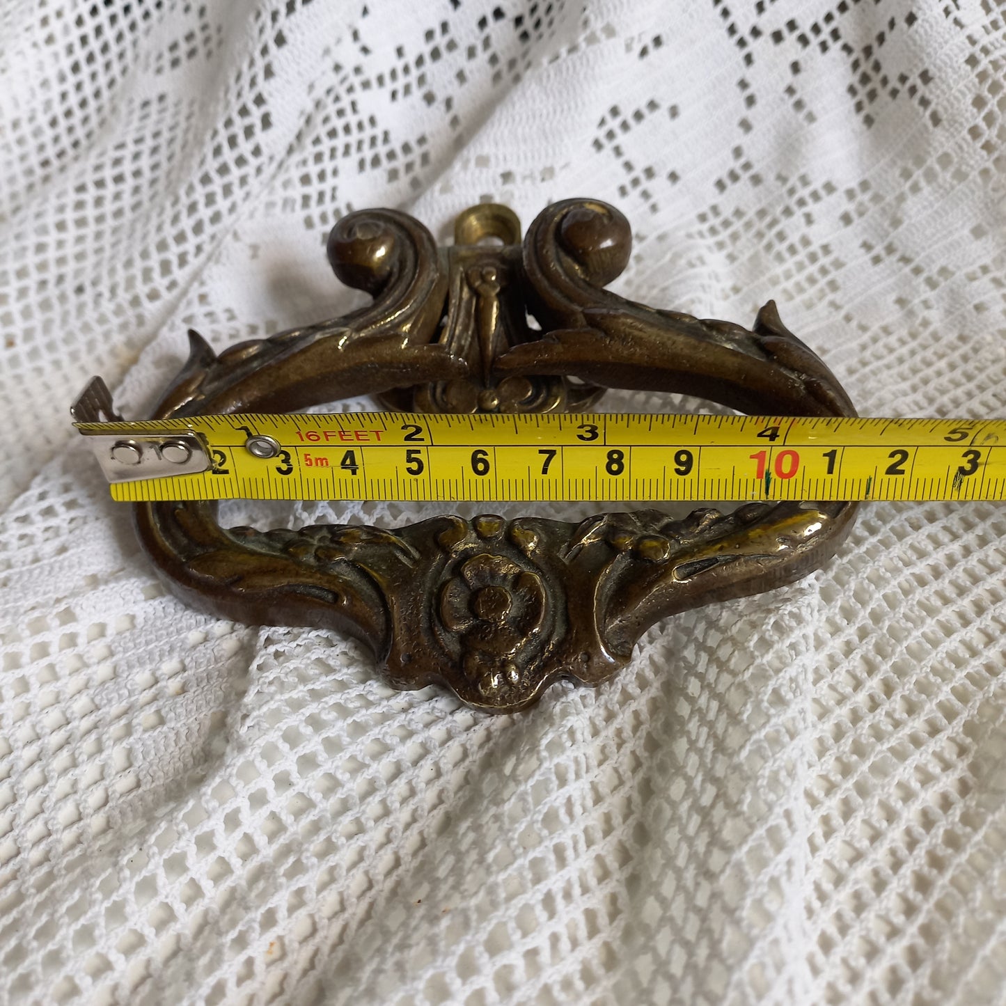 Pair of French antique decorative brass or bronze drawer handles, furniture hardware,