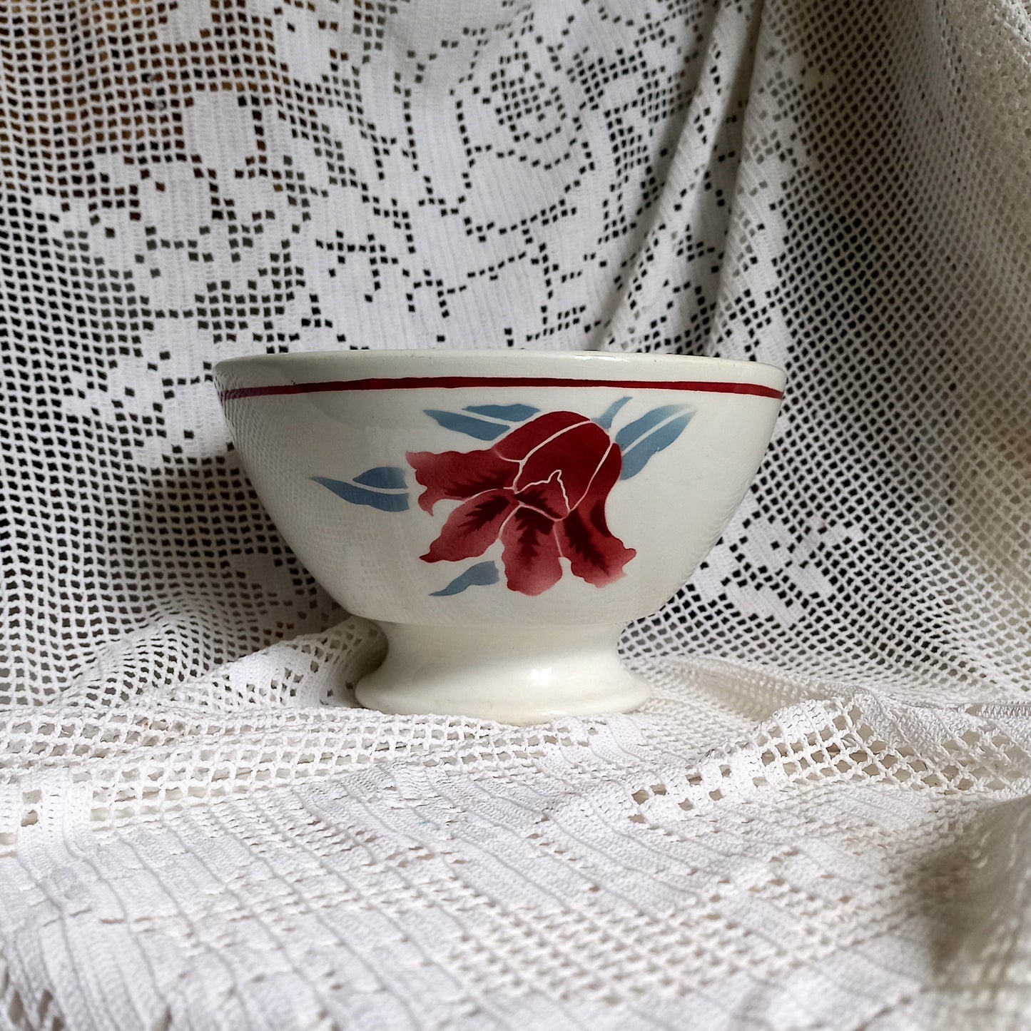 Vintage decorative cafe au lait bowl with floral patterns from France, country kitchen and farmhouse home decor