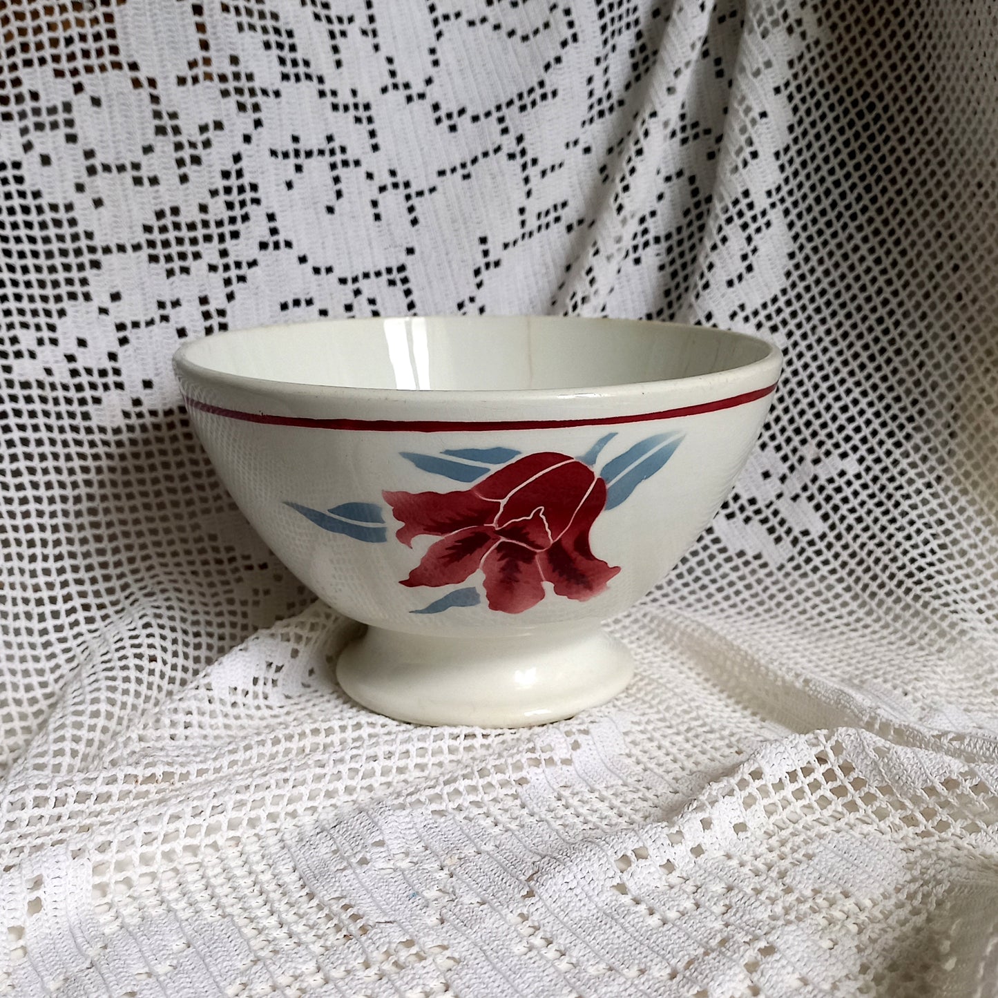 Vintage decorative cafe au lait bowl with floral patterns from France, country kitchen and farmhouse home decor