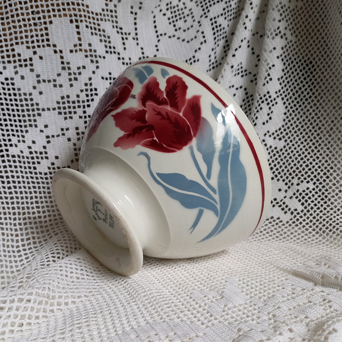 Vintage Decorative Cafe Au Lait Bowl With Floral Patterns
