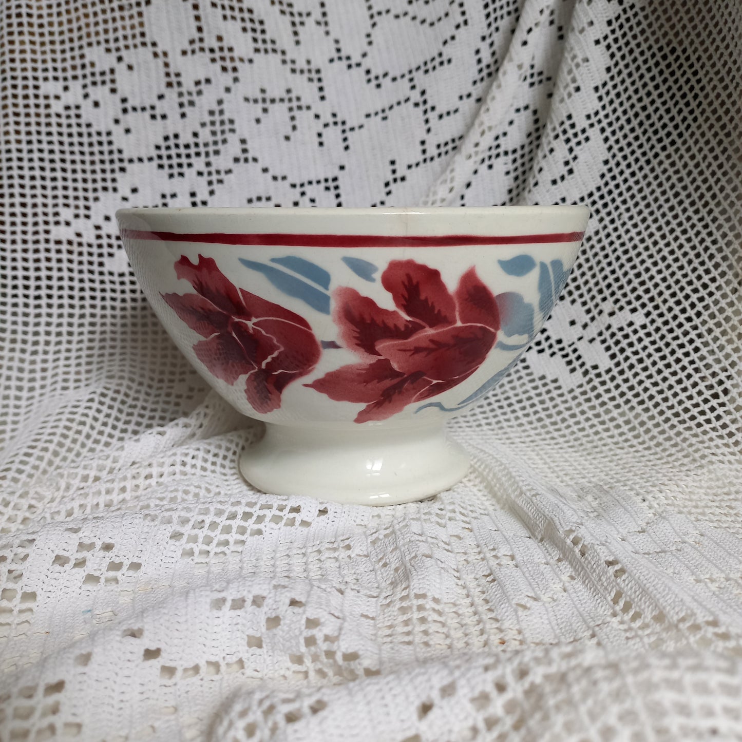 Vintage decorative cafe au lait bowl with floral patterns from France, country kitchen and farmhouse home decor