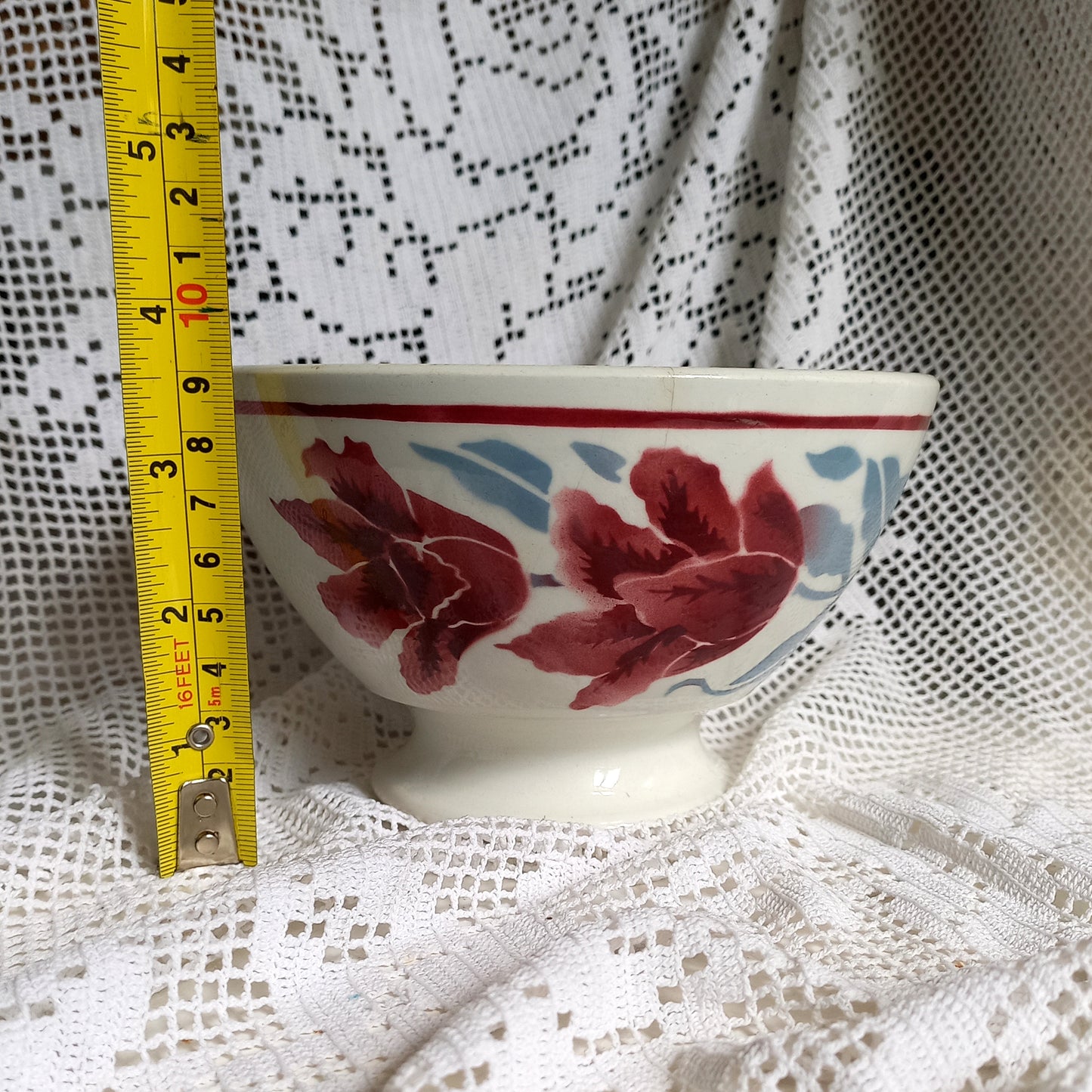 Vintage decorative cafe au lait bowl with floral patterns from France, country kitchen and farmhouse home decor