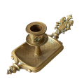 A French antique bronze/brass candle holder or chamber stick, a quality piece that is highly detailed with engraved patterns and a coat of arms with two lovely lions on the handle! This is a heavy piece for its small size and will make super home decor in any interior.