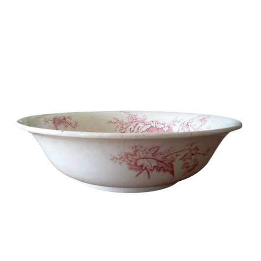 Large ironstone bowl with pink floral pattern, shabby chic wash basin