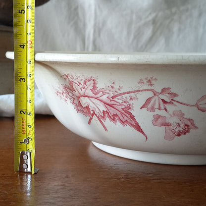 Large ironstone bowl with pink floral pattern, shabby chic wash basin