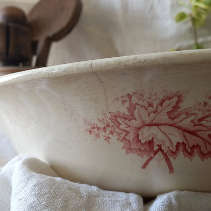 Large ironstone bowl with pink floral pattern, shabby chic wash basin