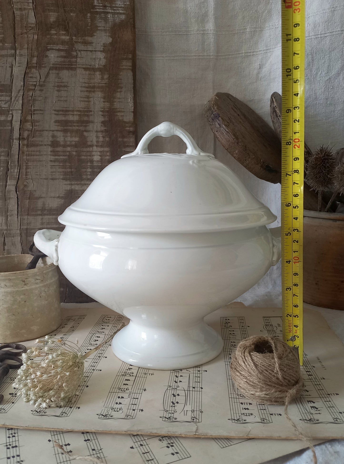 Antique white ironstone soup tureen, french antique lidded bowl, shabby chic decor
