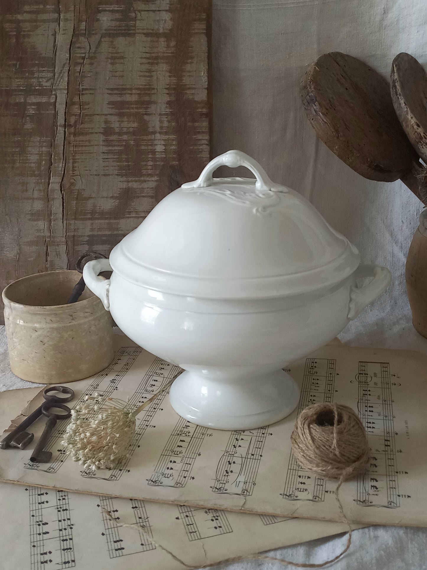 Antique white ironstone soup tureen, french antique lidded bowl, shabby chic decor