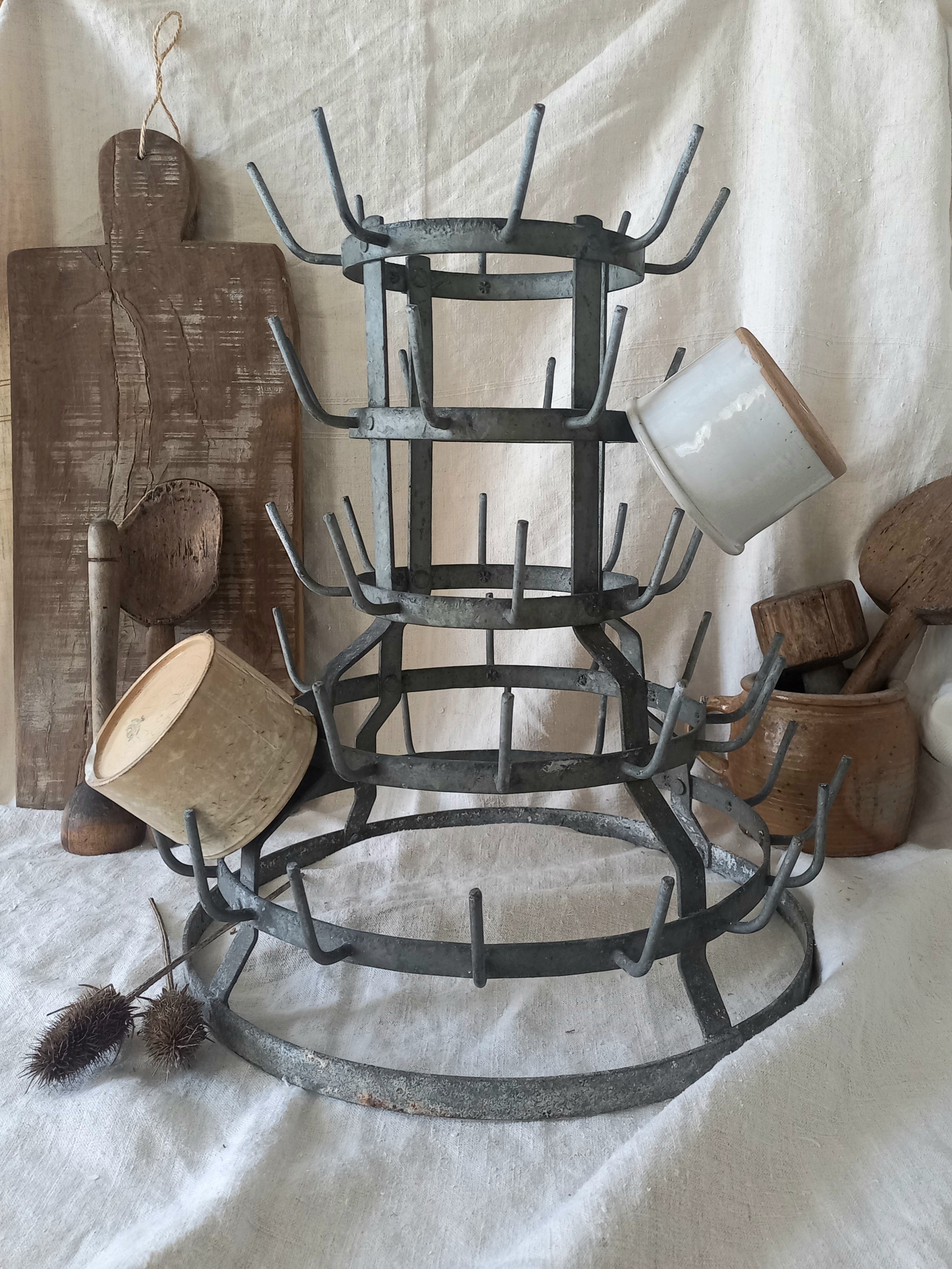 A large French vintage metal/zinc bottle dryer known as a 'hedgehog' 