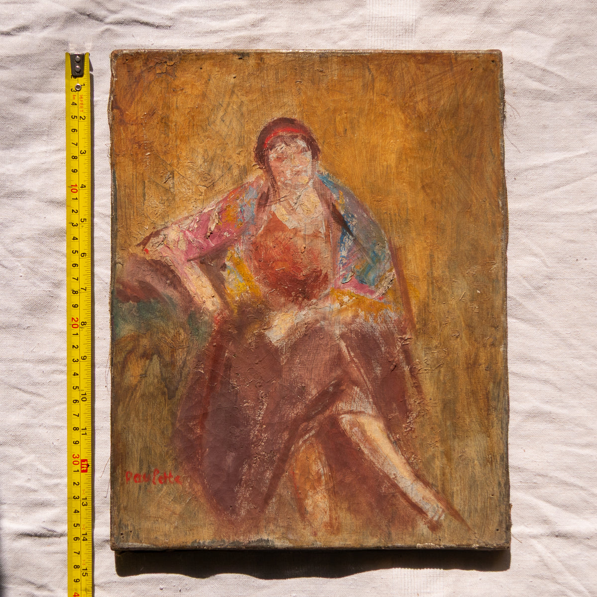 French Vintage Female Figure Oil Study Painting Dated 1926