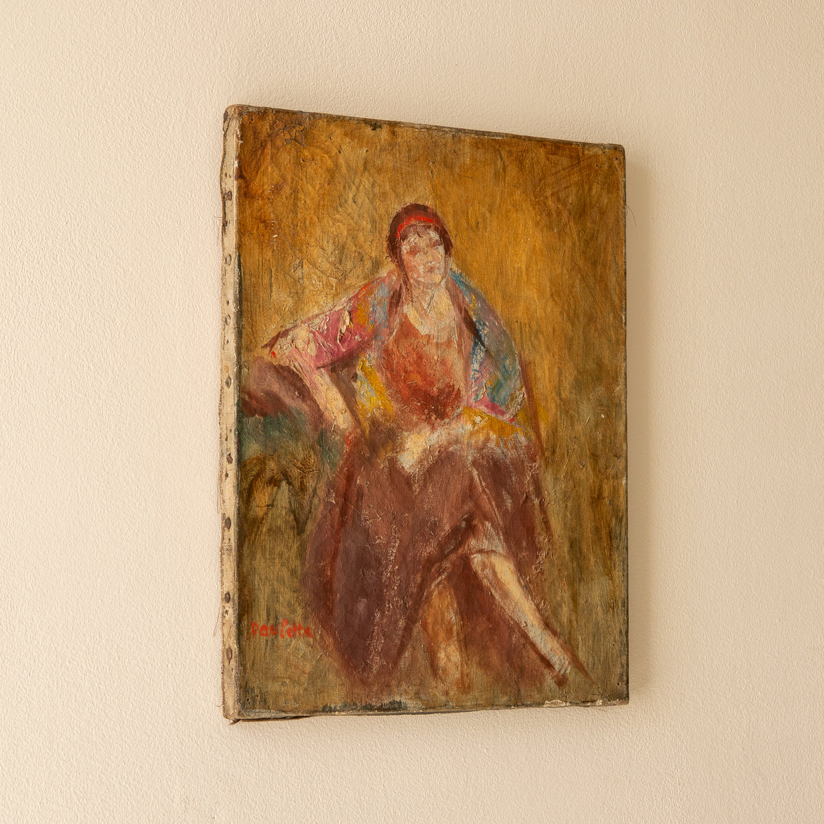 French Vintage Female Figure Oil Study Painting Dated 1926