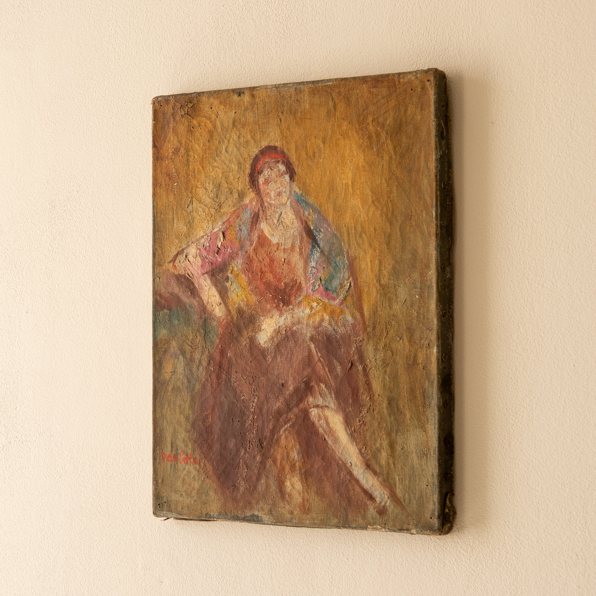 French Vintage Female Figure Oil Study Painting Dated 1926