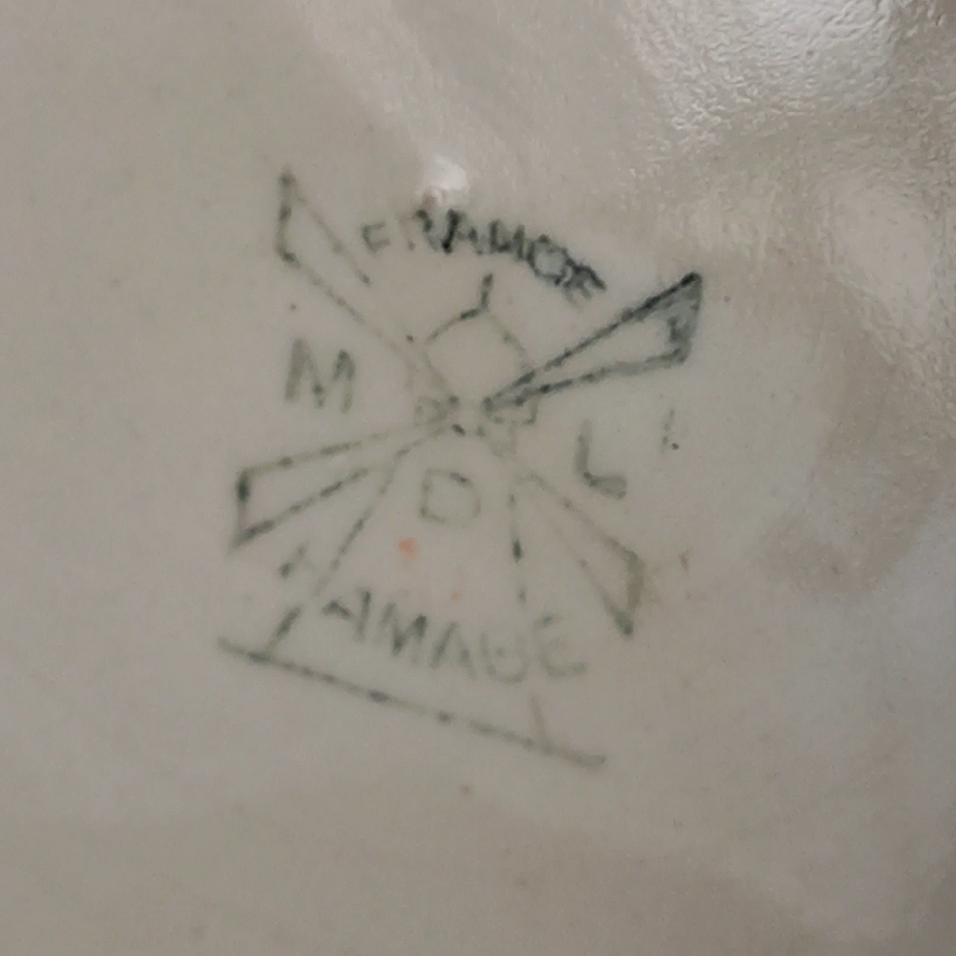 French Vintage Ironstone Chamber Pot with Rose Transferware Pattern