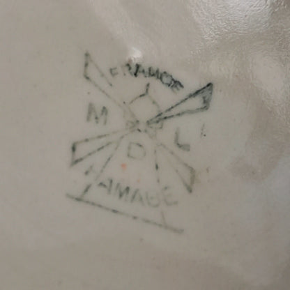 French Vintage Ironstone Chamber Pot with Rose Transferware Pattern