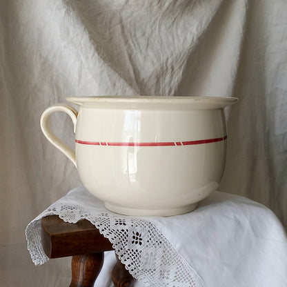 French Vintage Ironstone Chamber Pot with Rose Transferware Pattern
