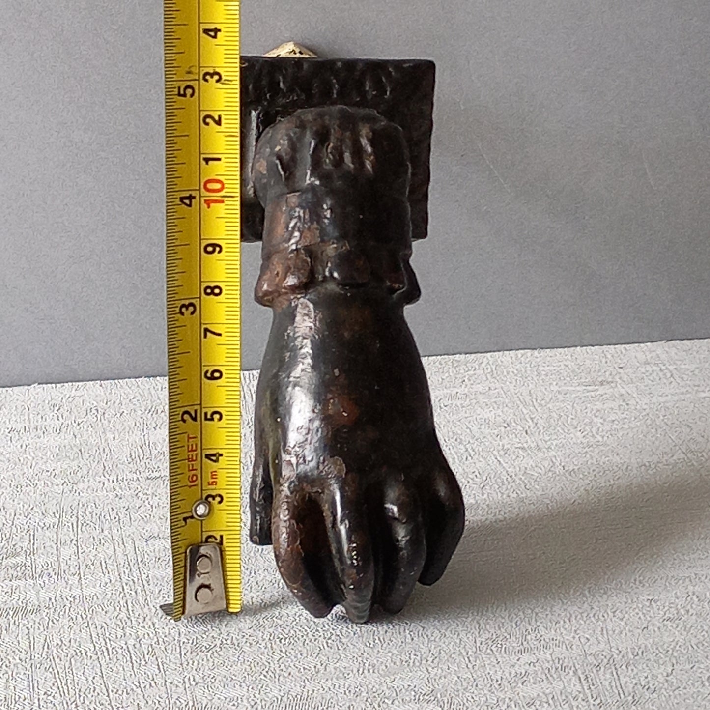 French antique female hand door knocker made from cast iron, original antique door knocker