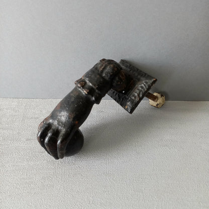 French antique female hand door knocker made from cast iron, original antique door knocker