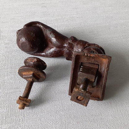 French antique door knocker made from cast iron, female hand door knocker