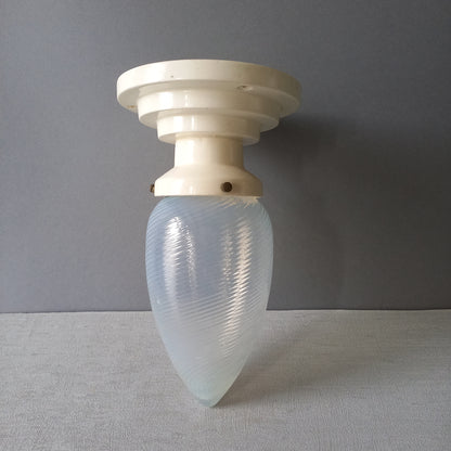 Art deco ceiling light with milk glass lamp shade, French vintage lighting