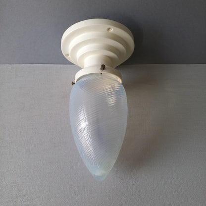 Art deco ceiling light with milk glass lamp shade, French vintage lighting