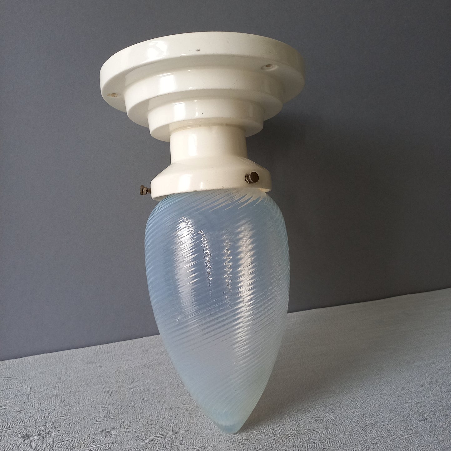 Art deco ceiling light with milk glass lamp shade, French vintage lighting