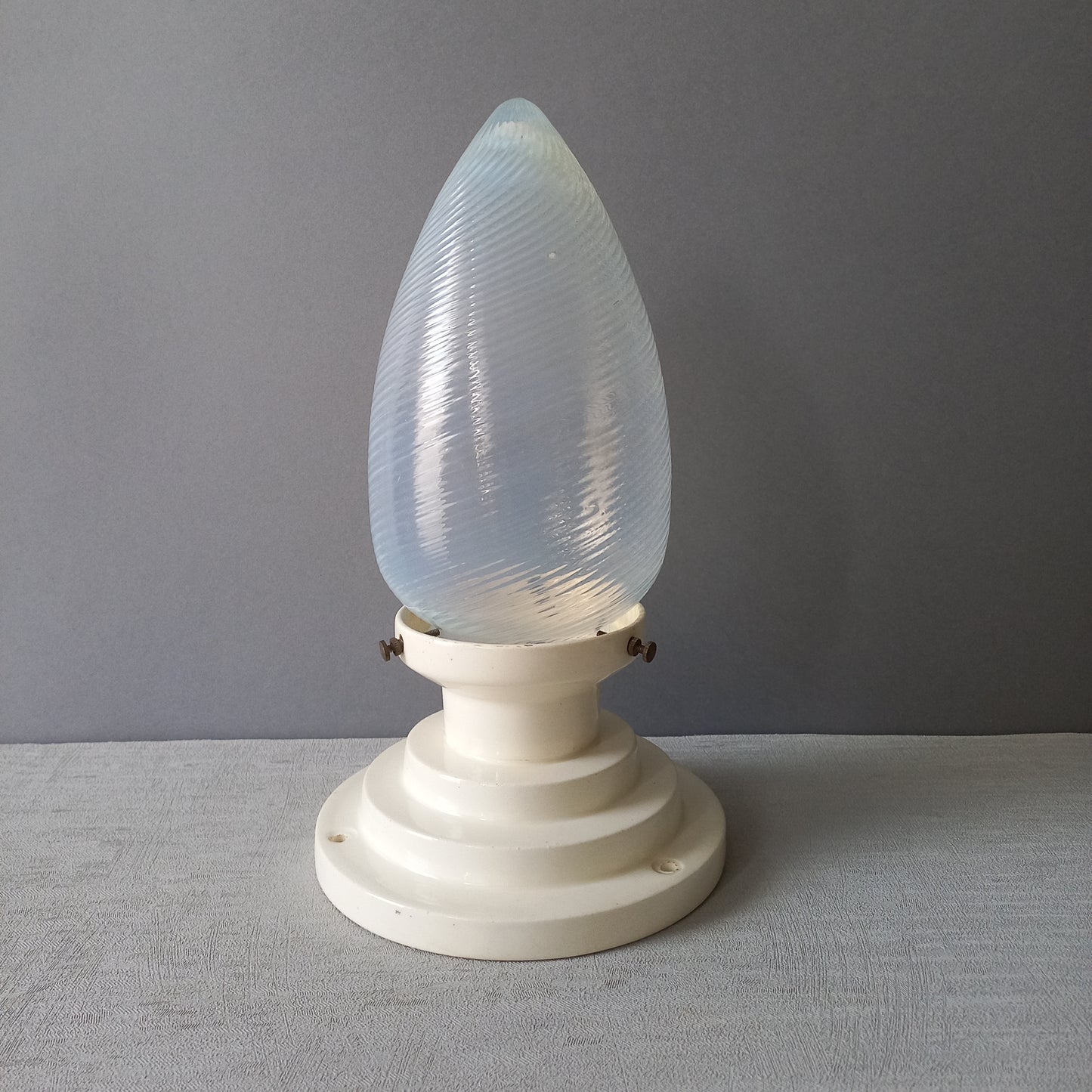 Art deco ceiling light with milk glass lamp shade, French vintage lighting