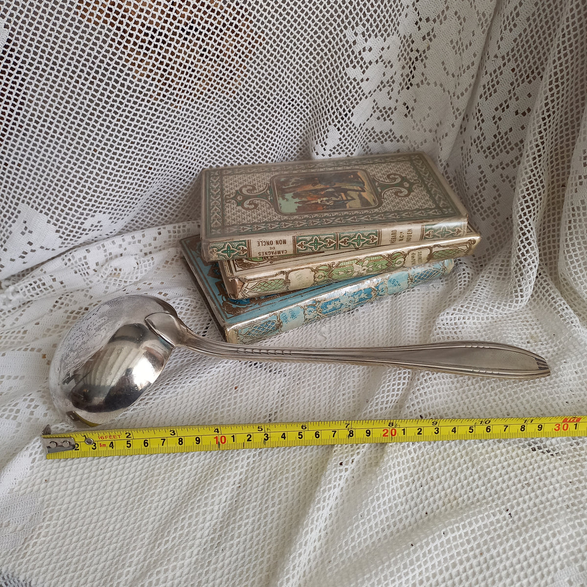 An elegant French vintage/antique silver-plated ladle with maker's stamps - a really nice decorative piece of flatware with a heavy, quality feel.