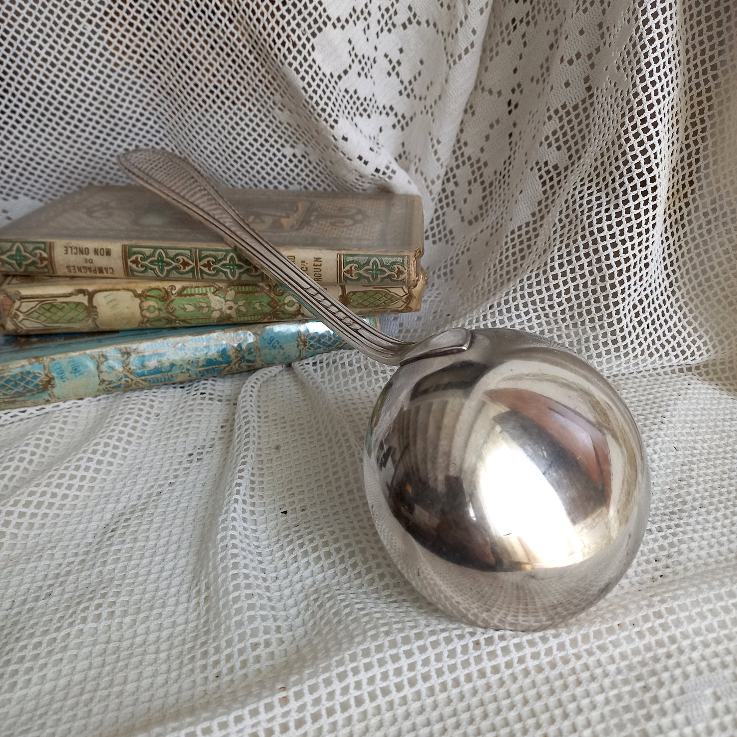 Large vintage or antique silver plated ladle from France, French flatware, dining decor