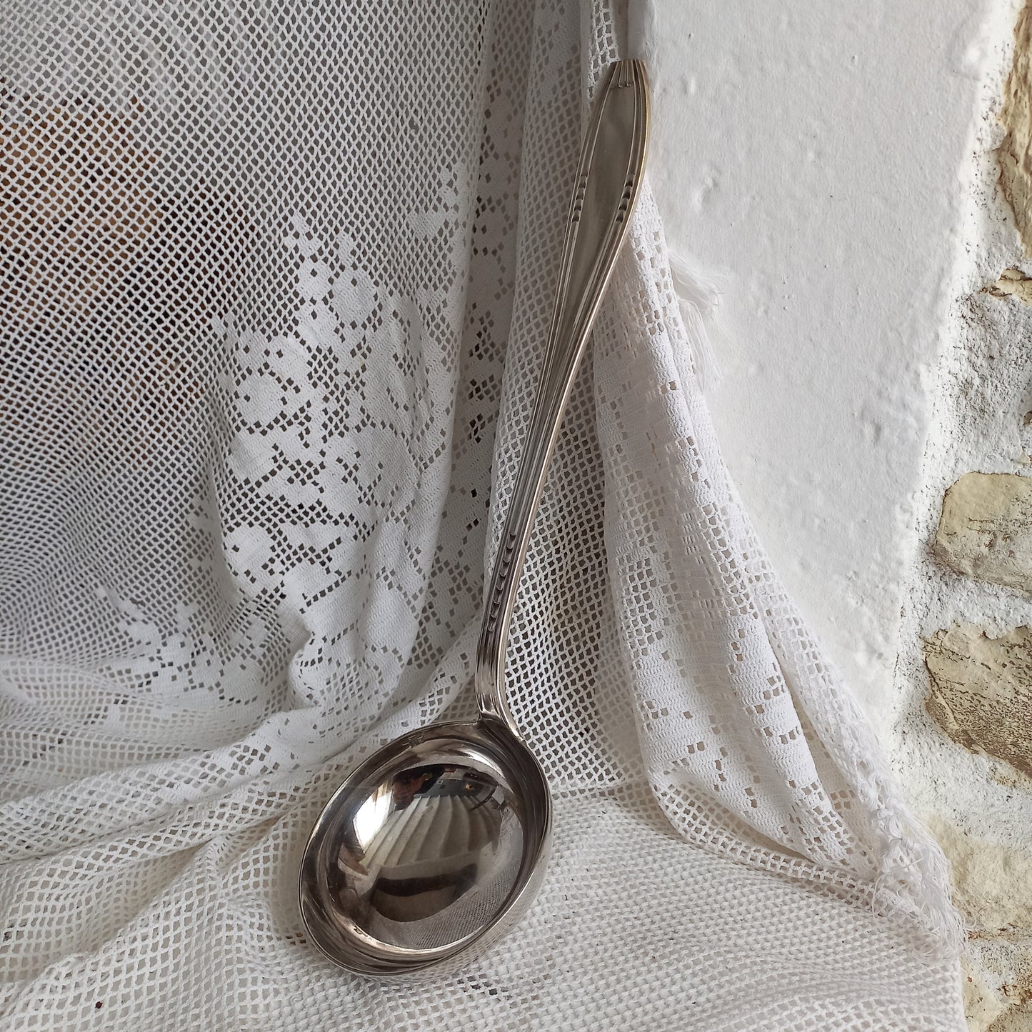 Large vintage or antique silver plated ladle from France, French flatware, dining decor