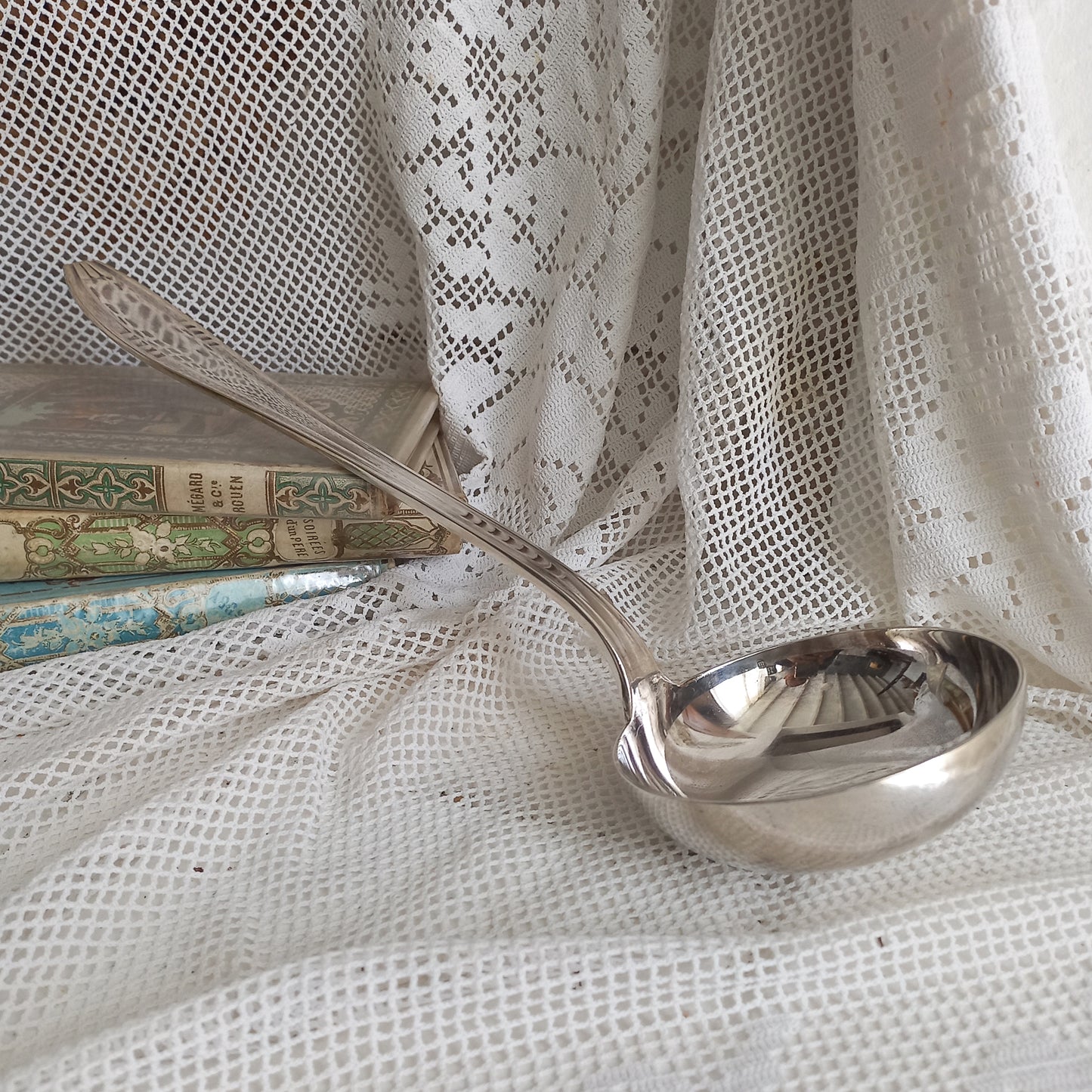 Large vintage or antique silver plated ladle from France, French flatware, dining decor