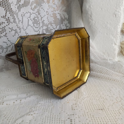 Decorative tin box with floral pattern, French gingerbread antique biscuit tin, collectible boxes, art nouveau storage box,