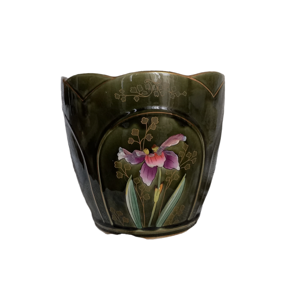 Antique art nouveau decorative planter with Iris flower by Gustave de Bruyn of Fives Lille
