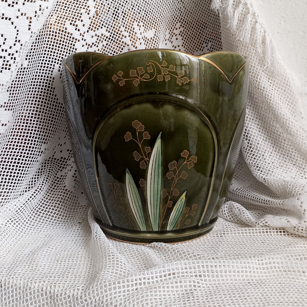 Antique art nouveau decorative planter with Iris flower by Gustave de Bruyn of Fives Lille