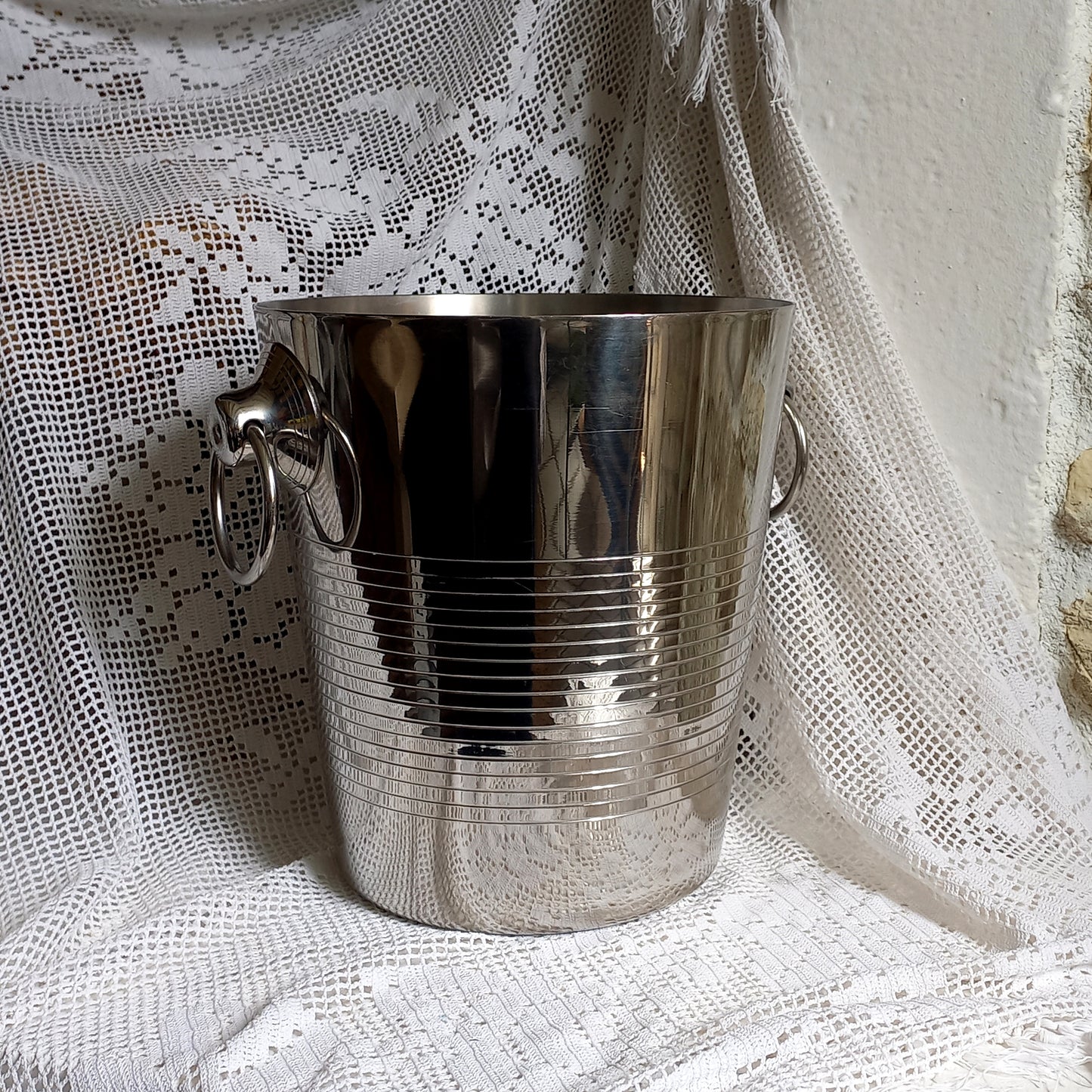 Vintage stainless steel champagne cooler by Letang Remy, ice bucket, bar decor, champagne bucket