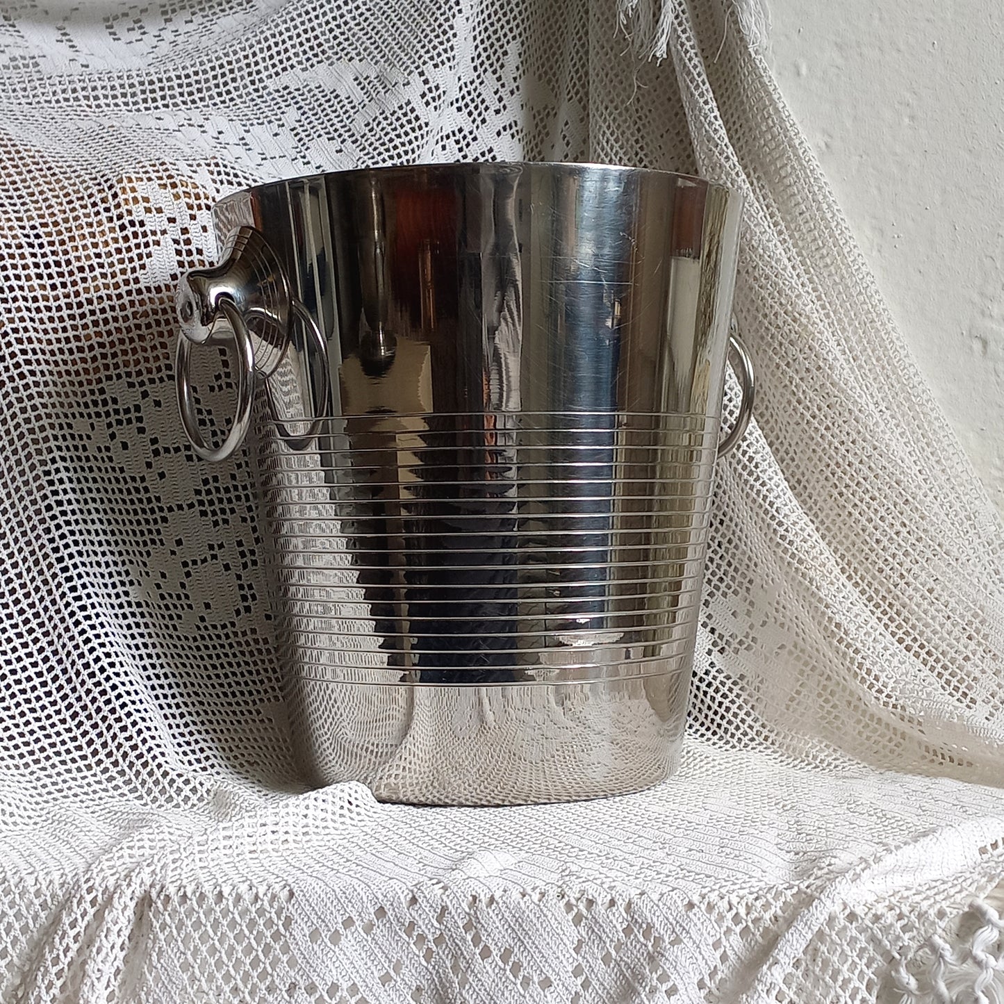 Vintage stainless steel champagne cooler by Letang Remy, ice bucket, bar decor, champagne bucket