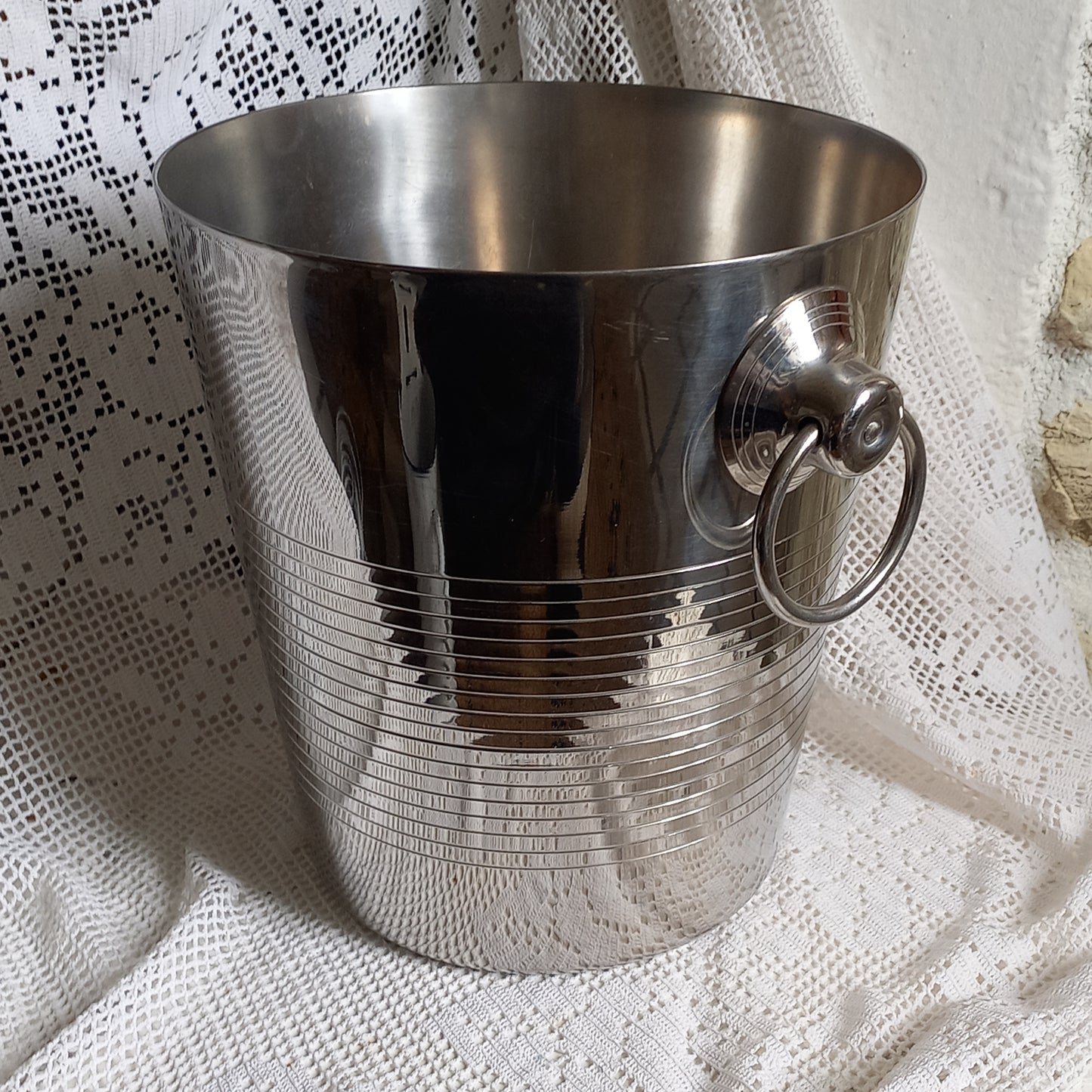 Vintage stainless steel champagne cooler by Letang Remy, ice bucket, bar decor, champagne bucket