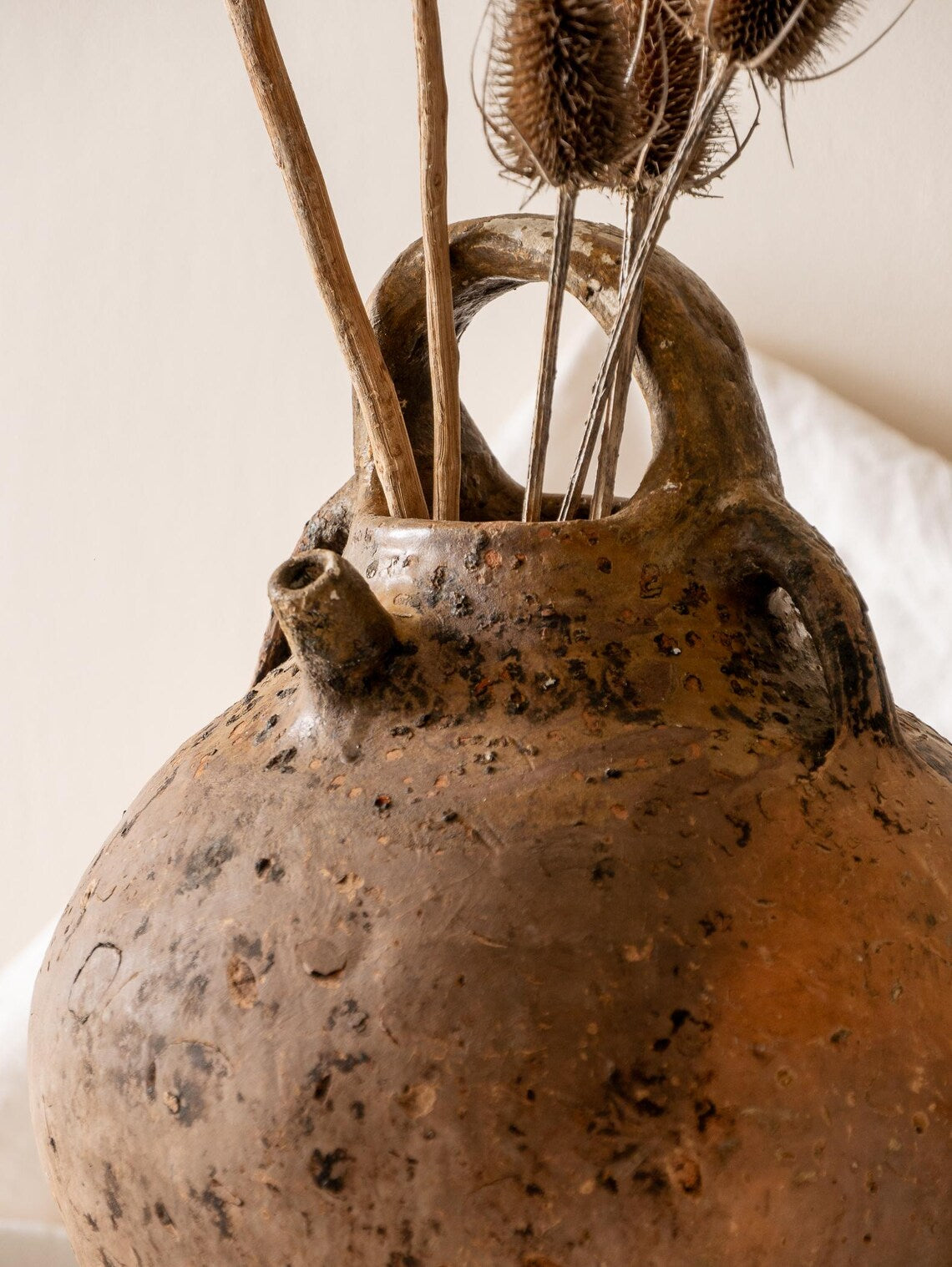 Large French Antique Terracotta Oil Jar, Rustic Clay Storage Pot c.1900