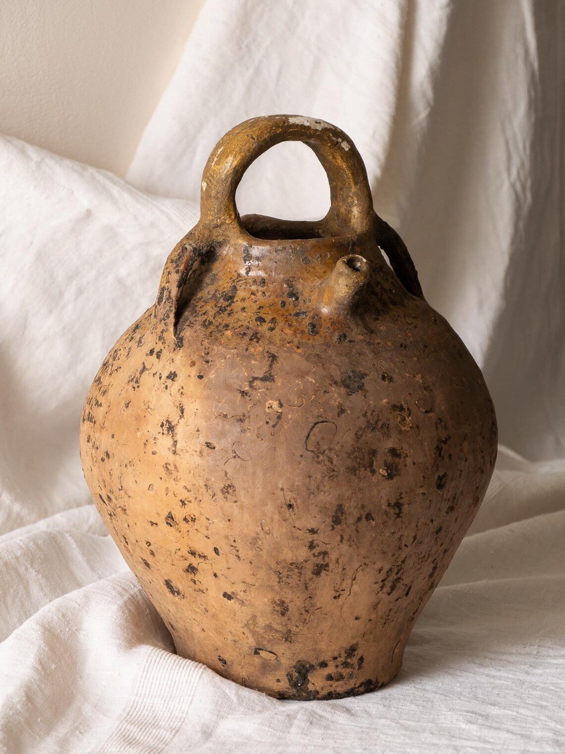 大型フランスアンティーク テラコッタ オイルジャー、素朴な粘土製貯蔵壺 1900年頃