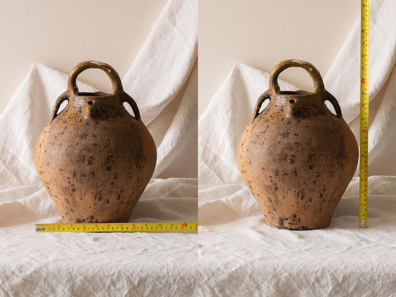 大型フランスアンティーク テラコッタ オイルジャー、素朴な粘土製貯蔵壺 1900年頃