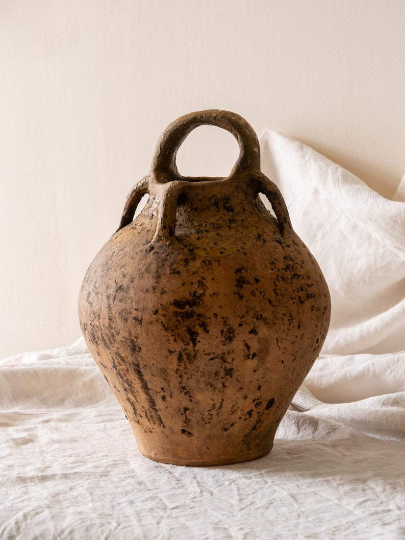 大型フランスアンティーク テラコッタ オイルジャー、素朴な粘土製貯蔵壺 1900年頃