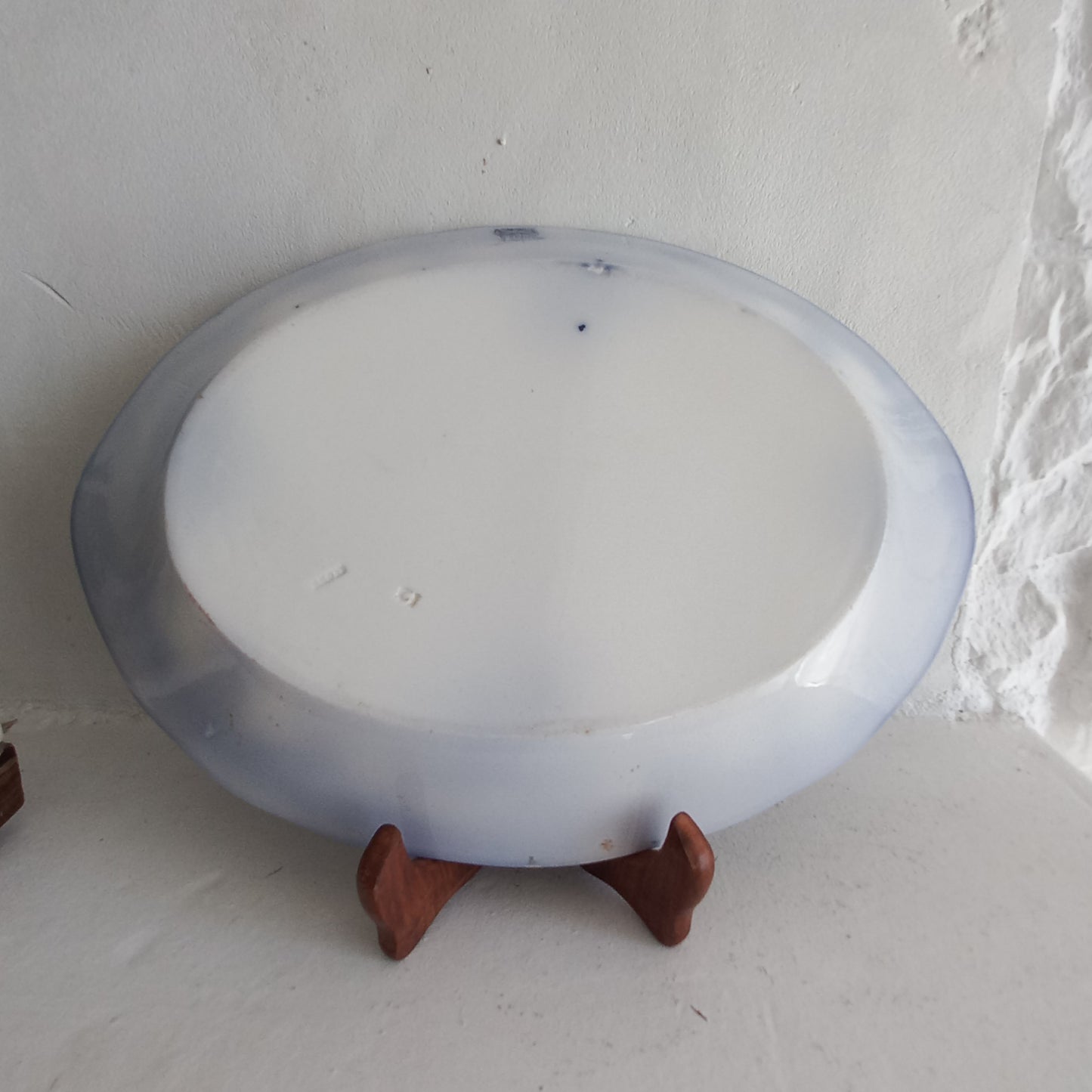 Antique ironstone oval serving plate with blue floral pattern, antique serving platter