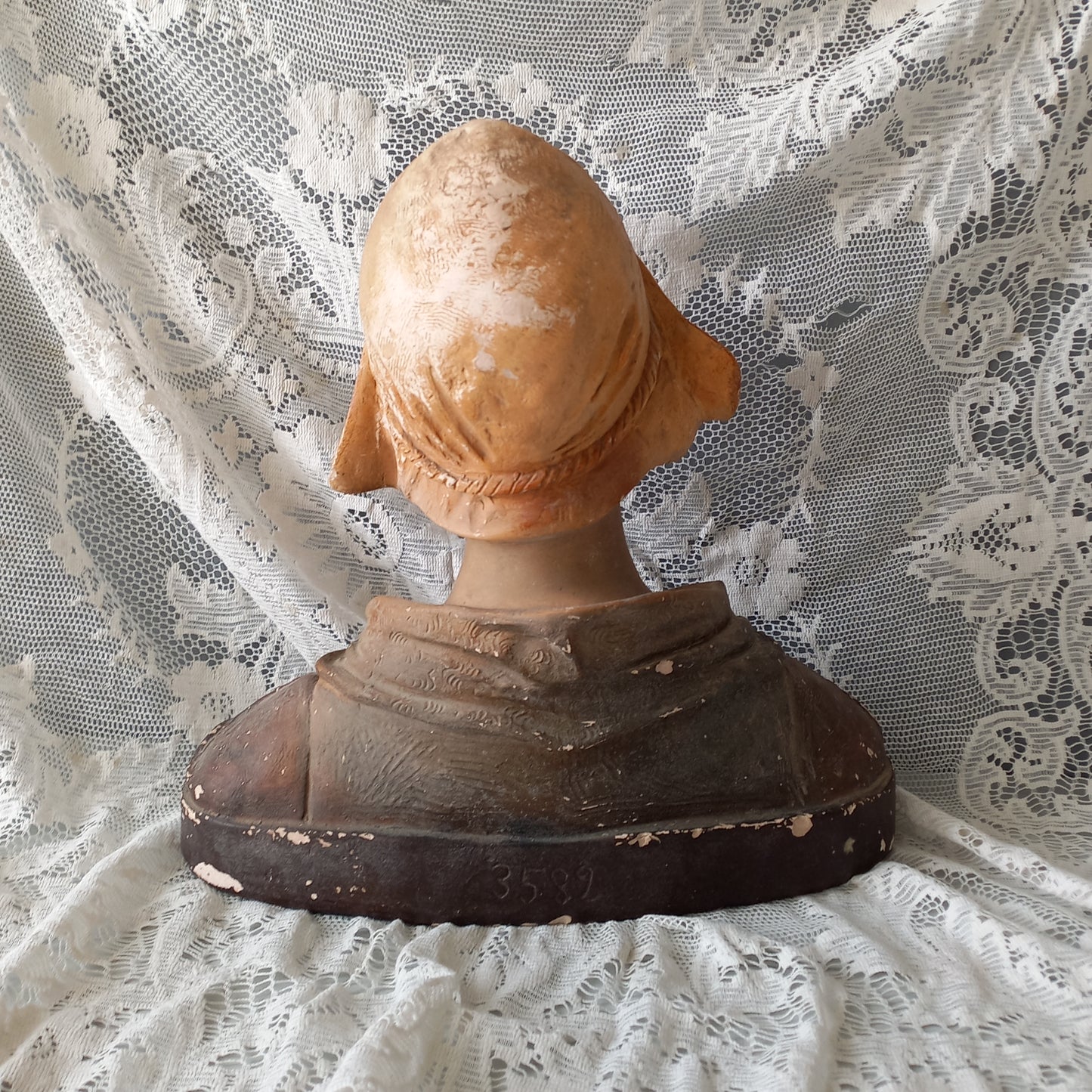 Art Nouveau female bust figurine from France, large antique female figurine, girl's head statue